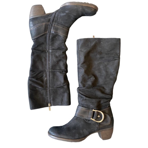Paul Green Shoes - Paul Green Knee High Black Leather Buckle Riding Boots Size 8